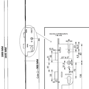 Serrure FERCO GU 50/70 bout arrondie 2 galets 1800