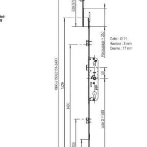 Crémone serrure Ferco GU 40/70 g-24402-40 ajustable haut