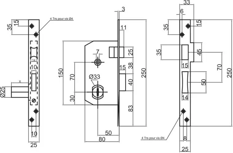 Serrure 1 point à encastrer DENY 11860 50/70 mm – Image 2